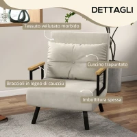HOMCOM Poltrona Letto 3 in 1 con Schienale Reclinabile e Cuscino, in Tessuto Effetto Velluto, 63x73x81 cm, Crema(m-6)