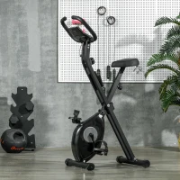 HOMCOM Bicicleta Estática Plegable con 8 Niveles de Resistencia Magnética Pantalla LCD y Asiento Regulable 43x85x109cm Negro(m-9)