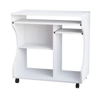 HOMCOM Schreibtisch mit Rollen 80 x 48 cm Computertisch Bürotisch mit Monitorständer, Tastaturablage, Ablage, PC Tisch für Home Office, Schlafzimmer Weiß(m-10)