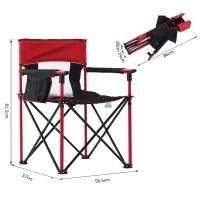 Outsunny Folding Fishing Camping Chair Portable Picnic Armchair Director Seat Oxford Metal Frame with Cup Holder, Phone Pocket - Red(m-3)