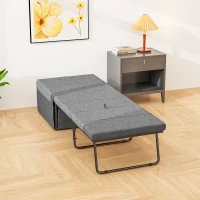 HOMCOM Folding Bed with Linen Sponge Mattress and Dust Cover, Foldable Guest Bed Compact Single Bed with Metal Frame, 69 x 181.5 cm, Grey(m-11)