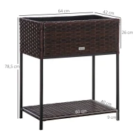 Outsunny Jardinière sur pieds avec étagère inférieure carré potager surélevé extérieur jardin tissu non-tissé inserts d'irrigation inclus résine tressée PE métal dim. 64L x 42l x 78,5H cm brun(m-3)