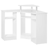 HOMCOM Scrivania Angolare con 3 Sezioni, Scrivania per Camera o Ufficio, Scrivania PC in Legno con Ripiano Monitor, Bianco(m-10)