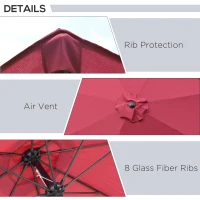 Outsunny 2.7M Garden Parasol Umbrella with Glass Fibre Ribs and Aluminium Frame, Tilting Sun Shade Shelter Canopy, Wine Red(m-6)