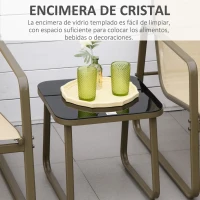 Outsunny Conjunto de Muebles de Jardín 3 Piezas Muebles de Jardín Exterior Incluye 1 Mesa de Vidrio Templado y 2 Sillas con Reposabrazos y Respaldo Transpirable para Terraza Balcón Caqui(m-6)