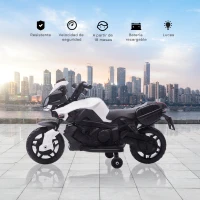 HOMCOM Moto Eléctrica para Niños de 18-48 Meses 6V con Faros Bocina 2 Ruedas de Equilibrio 88,5x42,5x49 cm Blanco y Negro(m-7)