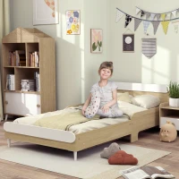 AIYAPLAY Letto per Bambini 3-10 Anni Basso con Sponde Laterali Alte, in Legno, 194.8x103x60.5 cm, Bianco e color Legno(m-2)