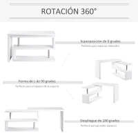 HOMCOM Escritorio Esquinero Giratorio Escritorio en L con Estantería Mesa de Escritorio con Estantes para Oficina Estudio 192x50x76,1 cm Blanco(m-4)