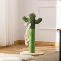 PawHut Kratzsäule für Katzen Kaktus-Kratzstämme Kratzbaum Katzenbaum Kiefernholz Sisal Seil Kratzstamm Spielzeug für Katzen 65 cm Hoch Grün+Natur(m-2)