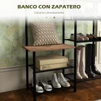 HOMCOM Perchero con Zapatero Industrial con 5 Estantes y 6 Ganchos para Colgar Bolsos Ropa 92.5x28.2x182 cm Marrón Rústico(m-5)