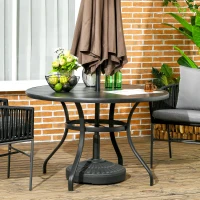 Outsunny Garden Table with Parasol Hole, Outdoor Dining Garden Table for Four Persons, Round Patio Table with Slatted Metal Top, Black(m-2)