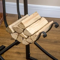 Outsunny Kaminholzregal Holzständer Holzablage mit 4 Haken 2 Schichten Metall Schwarz 84 x 33 x 76 cm(m-9)