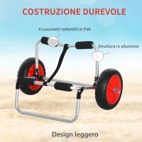 HOMCOM Carrellino da Spiaggia Pieghevole per Kayak e Canoa con Paraurti, in Alluminio e NBR, 70x40x42 cm(m-7)