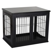 PawHut Transportbox für Hunde 58,5 cm x 81 cm x 66 cm Türen, MDF-Holz Eisen, 58, 5 cm x 81 cm x 66 cm, Schwarz(m-10)