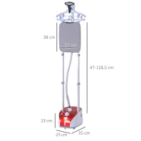 HOMCOM Défroisseur vapeur vertical 1950 W 32g/min, réservoir d'eau de 2 litres, tige télescopique, fer vertical autonomie 45min, 11 températures réglables, prêt en 38s, planche et cintre fournis rouge(m-3)