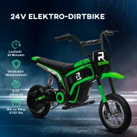 HOMCOM Elektro-Kindermotorrad, 24V Motor, einstellbare Geschwindigkeit, Musik & Lichter, Grün(m-6)