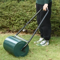 Outsunny 30 L Heavy Duty Water Or Sand Filled Φ30cm Garden Steel Lawn Roller Drum - Dark Green(m-13)