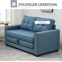HOMCOM Schlafsofa Klappsofa 2-Sitzer Stoffsofa Bettsofa Sofa mit Schlaffunktion Sofagarnitur Leinen-Touch Gummiholz Blau 147,5 x 75 x 85 cm(m-4)