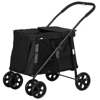 PawHut Hundetrolley inkl. Kissen, 3 Seitentaschen, klappbar, Hundewagen, 102 cm x 62 cm x 105 cm, Schwarz(m-1)