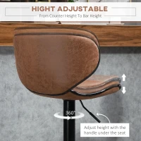 HOMCOM Bar Stool Set of 2 Microfiber Cloth Adjustable Height Armless Chairs with Swivel Seat, Brown(m-5)