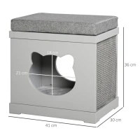 PawHut Cat House Bed Cat Scratching Cube for Small Cat Pet Furniture with Removable Scratching Pad and Soft Cushion Grey(m-3)