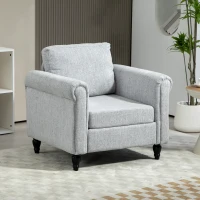 HOMCOM Vintage Accent Chair, Upholstered Occasional Chair with Back Pillow, Rolled Arms, Rubber Wood Legs, Light Grey(m-2)