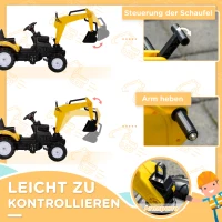 HOMCOM Kinderbagger, beweglicher Baggerarm & Schaufel, koppelbarer Anhänger, Stahlrahmen, gelb, 163 x 42 x 71cm(m-5)