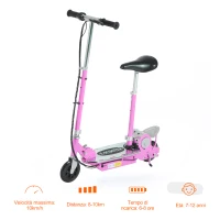 HOMCOM Monopattino Elettrico Pieghevole con Sella, 2 Ruote e Manubrio Regolabile, Bambini 7-12 Anni, 75x37x98cm, Rosa(m-5)