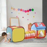 HOMCOM Pop up Kinderspielzelt, 3-teiliges Kinderzelt, Faltbares Babyzelt, Tunnel, Polyester, 230 x 70 x 89 cm(m-2)