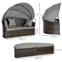 Outsunny Sonneninsel, teilbar in 2 Sofas, verstellbarer Sonnenschutz, Rattanoptik, Grau, 1,7 x 1,8 x 1,5 m(m-3)
