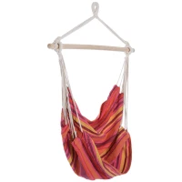 Outsunny Outdoor Hanging Rope Chair with Cotton Rope, Garden Hammock Chair with Wooden Support Bar Cotton Cloth, Portable Garden Chair for Patio & Tree, Red(m-11)