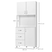 HOMCOM Credenza da Cucina e Soggiorno, Credenza Moderna in Legno Bianco, 2 Armadietti, Mensole Regolabili, 1 Ripiano Aperto e 3 Cassetti, 80x39.5x183.5cm(m-3)