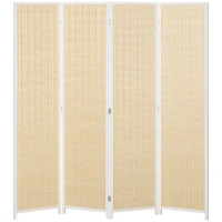 HOMCOM Biombo de 4 Paneles Plegable 180x180 cm Separador de Ambientes Tejido a Mano de Bambú Decoración para Salón Blanco(m-10)
