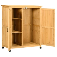Outsunny Armoire de jardin en bois remise pour outils sur pieds avec 2 portes 2 étagères 94 x 45 x 112 cm jaune(m-11)