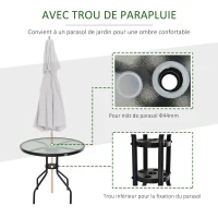 Outsunny Table Ronde Bistro de Jardin dim. Ø 80 x 72H cm Espace Installation Parasol Acier époxy Noir Plateau Verre trempé(m-4)