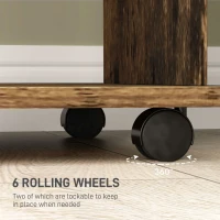 HOMCOM Open Wardrobe Double Mobile Storage Shelves Organizer W/6 Wheels-Rustic Brown(m-6)