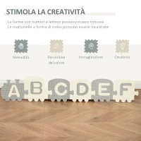 HOMCOM Tappeto Puzzle per Bambini 36 Pezzi con Lettere e Numeri, in Schiuma EVA Antiscivolo, Area Coperta 3.24㎡, Bianco e Grigio(m-4)