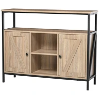 HOMCOM Sideboard im Industriedesign, 2 Schränke, 2 Regale. 1 Ablagefach, 100 cm x 30 cm x 80 cm, Natur + Schwarz(m-9)