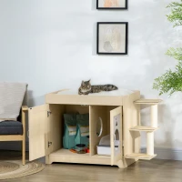 PawHut Mobile per Lettiera Casetta per Gatti con Spazio Portaoggetti e Pali Tiragraffi, in Legno, 107x54x70 cm(m-2)
