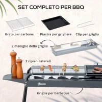 Outsunny Barbecue a Carbonella con Griglia e Piastra in Acciaio con Ripiani Laterali, 113x59x83.5cm, Nero(m-4)