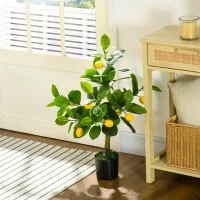 HOMCOM Juego de 2 Árboles Artificiales Decorativos Limonero y Naranjo de 60 cm Plantas Sintéticas para Decoración del Hogar(m-9)