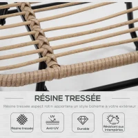 Outsunny Fauteuil chaise de jardin avec repose-pieds en métal époxy et résine tressée aspect rotin avec coussins moelleux - naturel(m-4)