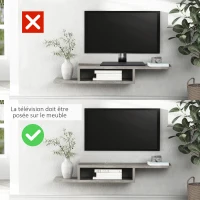 HOMCOM Meuble TV mural flottant suspendu support TV - étagère murale flottante - niche, passe-fils - gris(m-5)
