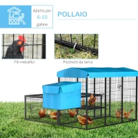 PawHut Pollaio da Giardino Componibile per 6-10 Galline con Gabbie in Metallo e Copertura in Poliestere, Blu(m-5)