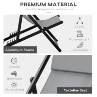 Outsunny Set of 2 Folding Garden Beach Aluminium Frame Deck Chairs Deckchairs Seaside Folding Garden Patio Lounger, Grey(m-6)