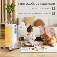 HOMCOM Radiador de Aceite Silencioso 1500W con Ruedas Temperatura Ajustable Protección contra Sobrecalentamiento Blanco(m-7)