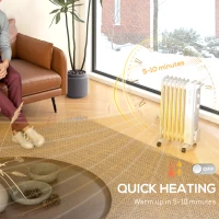 HOMCOM 1500W Quiet Oil Filled Radiator, 7 Fin Energy Efficient Portable Electric Heater with 3 Heat Settings, Adjustable Thermostat, Safety Tip Over, Overheat Protection, for Home, White(m-5)