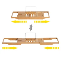 HOMCOM Pont tablette plateau de baignoire avec support de livre longueur réglable 70-105 cm bambou(m-5)