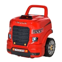 HOMCOM Officina Camion Giocattolo con Motore e 61 Accessori per Bambini 3-5 Anni, Ruote e Maniglia, 40x39x47cm, Rosso(m-10)