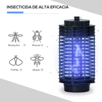 Outsunny Lámpara Antimosquitos Eléctrico 3W Mata Mosquitos Eléctrico UV Efecto 30 m² para Jardín Terraza Patio 11x11x26 cm Negro(m-4)